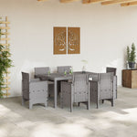 HKH Conjunto de Jantar de 7 Peças com Almofadas Cinza Claro de Polyrattan - Cinzento