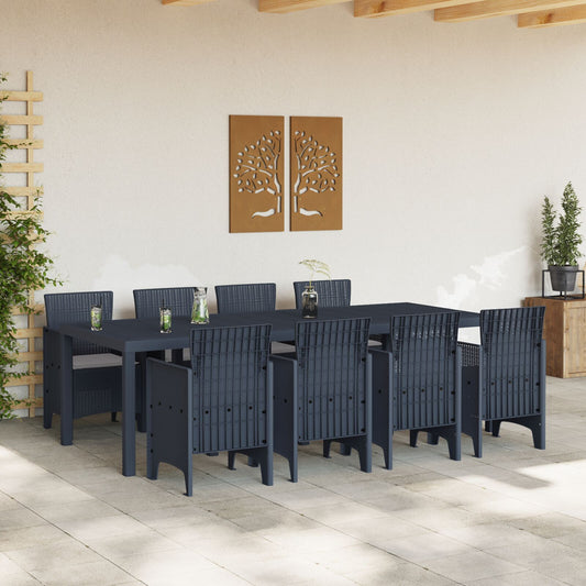 HKH Conjunto de Jantar de 9 Peças com Almofadas Anthracite Poly Rattan - Preto