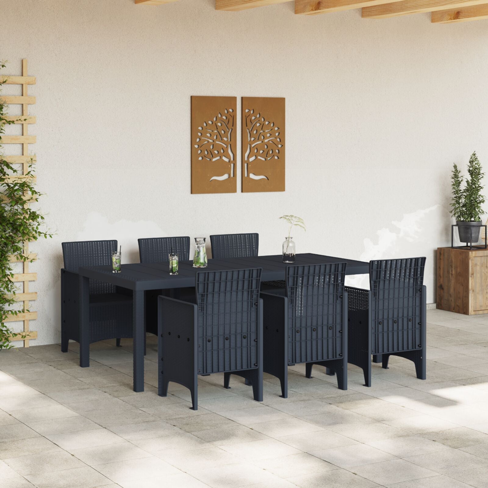 HKH Conjunto de Jantar de 7 Peças para Jardim Polirattan - Antracite