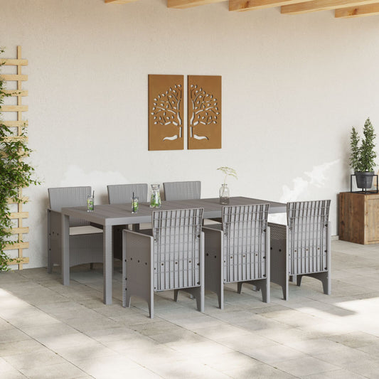 HKH Conjunto de Jantar de Jardim 7 Peças com Almofadas Cinza Claro Rattan Poliéster - Cinzento