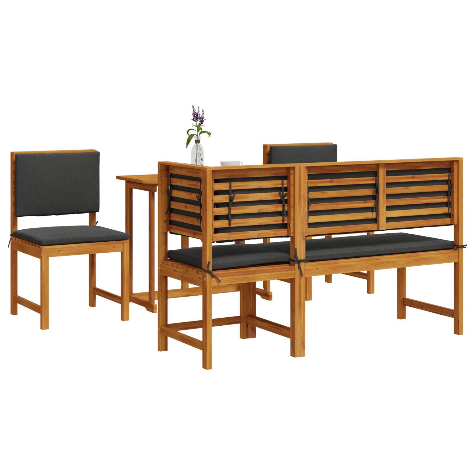 Juego de Comedor para Jardín HKH de 5 Piezas con Cojines en Madera de Acacia - Marrón
