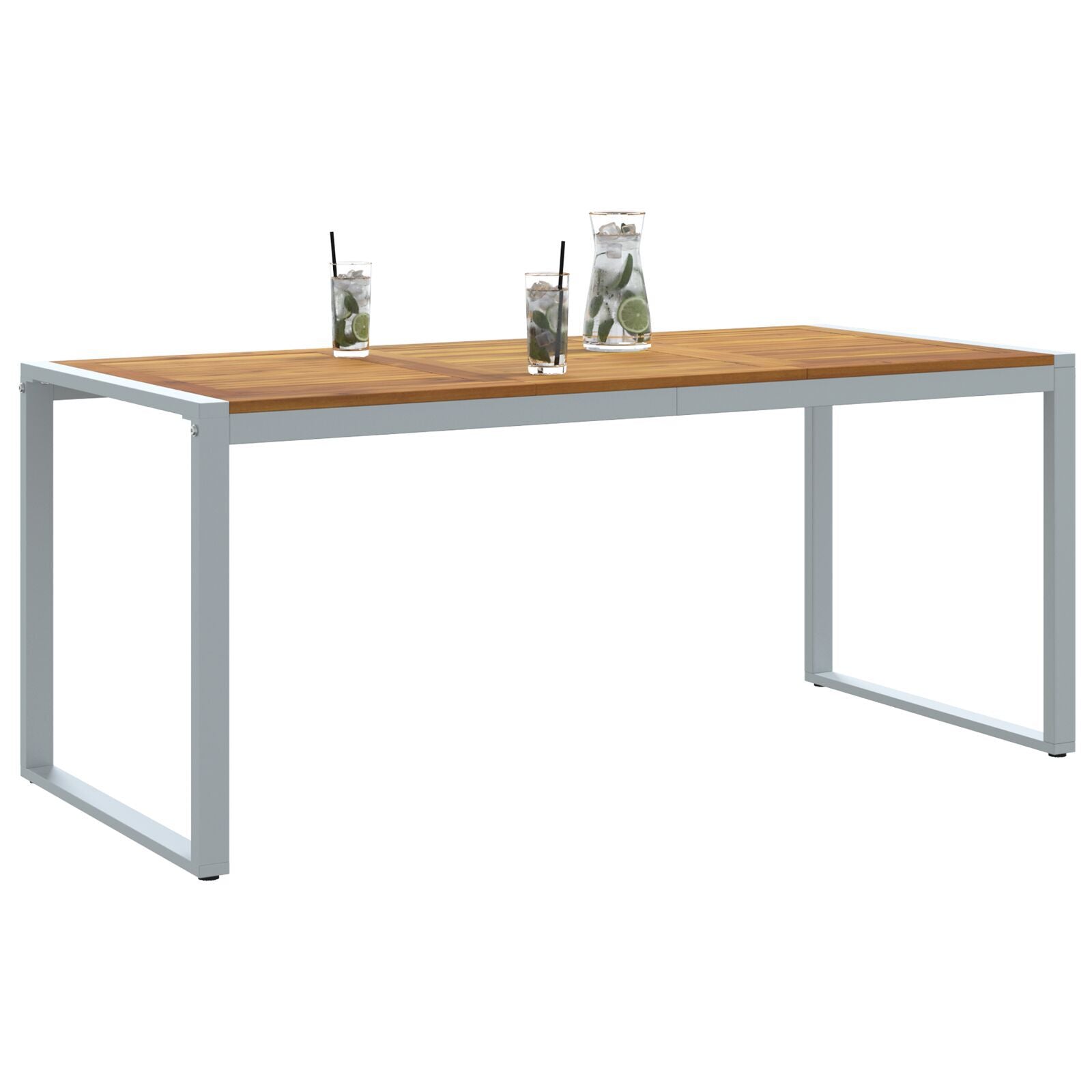 Mesa de Jantar Externa HKH Cinza Aço e Madeira Sólida Acácia - Cinzento