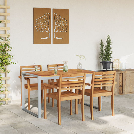 Mesa de Jantar Ao Ar Livre HKH Cinza 140x80x75 Cm Aço e Madeira Sólida de Acácia - Cinzento