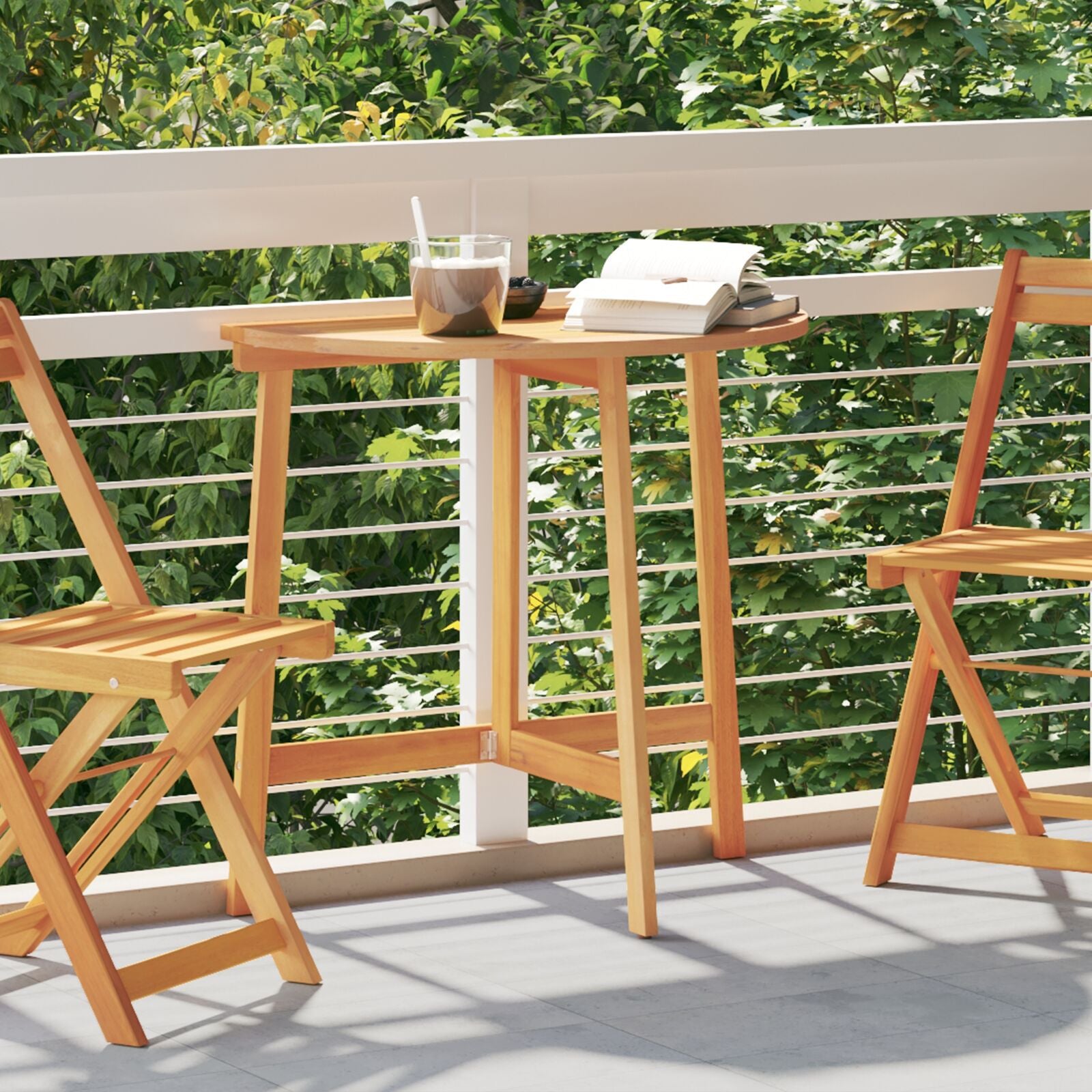 Mesa de Jardín Plegable Semirrectangular HKH 78x46x75 Cm de Madera Maciza de Acacia - Marrón
