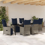 Conjunto Jantar Jardim 7 Peças Almofadas Rattan Poliéster Cinza Hkh, Mesa Jardim Preta 200x80x73 Cm com Vidro Temperado HKH - Bege