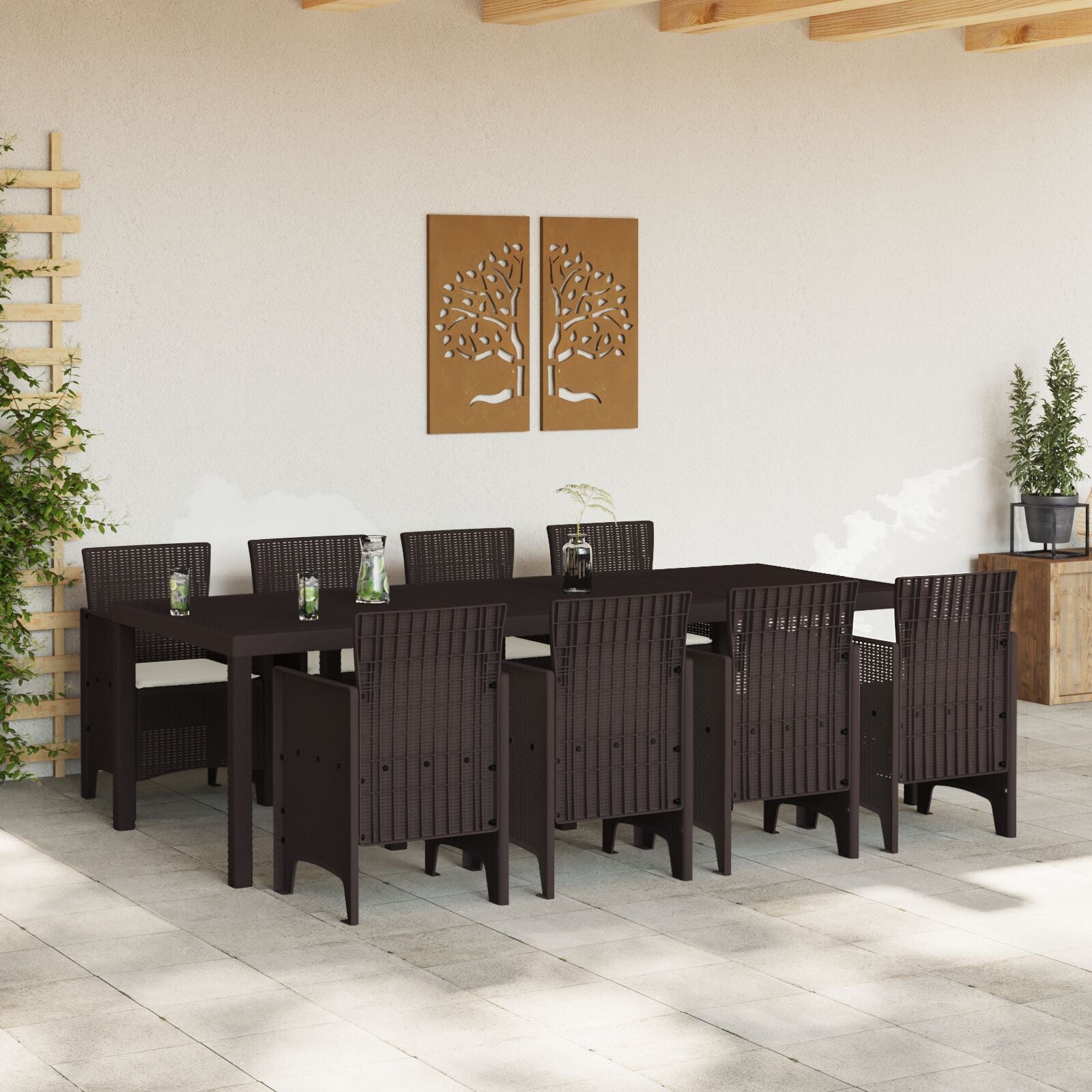 HKH Conjunto de Jantar Jardim 9 Peças com Almofadas Polirattan - Castanho