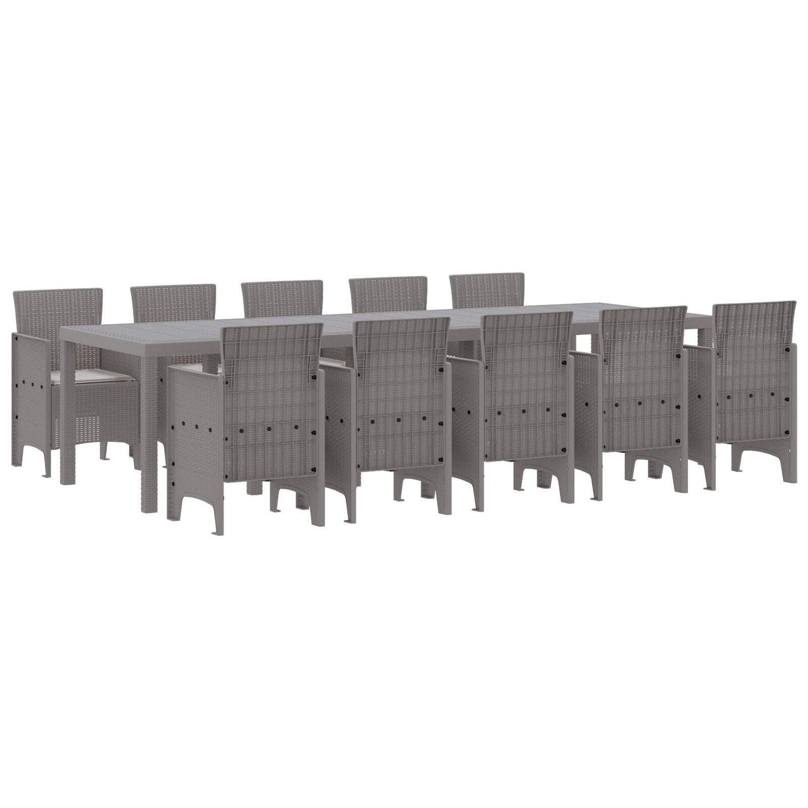 HKH Juego de Comedor de Jardín de 11 Piezas con Cojines de Ratán Sintético con Mesa 150x100x73 Cm + 2 Sillones con Cojines + 4 Sillas con Cojines - Gris Claro