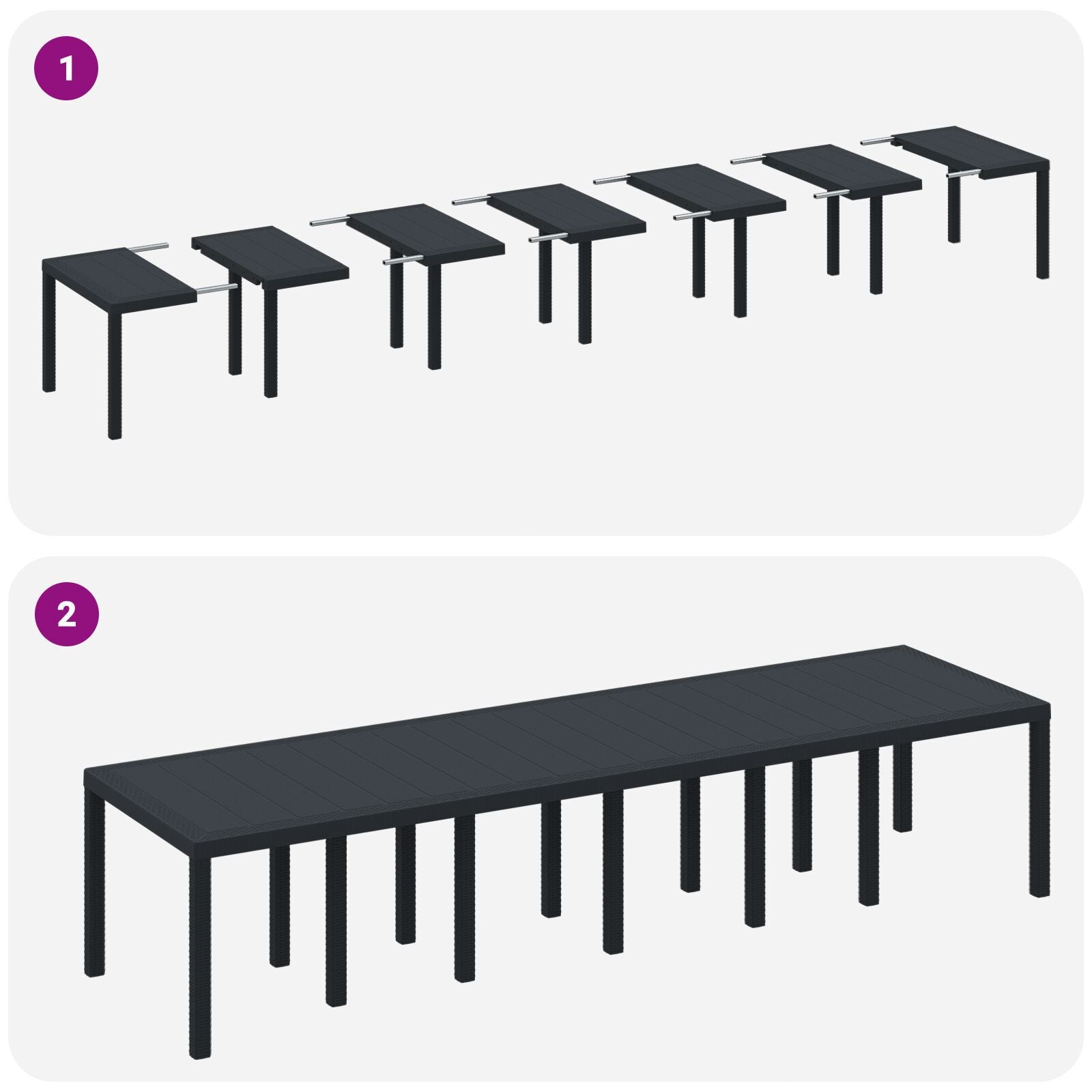 HKH Juego de Comedor de Jardín de 15 Piezas de Poliratán con Mesa 200x100x73 Cm + Mesa 150x100x73 Cm + 2 Sillas + 4 Sillas - Blanco