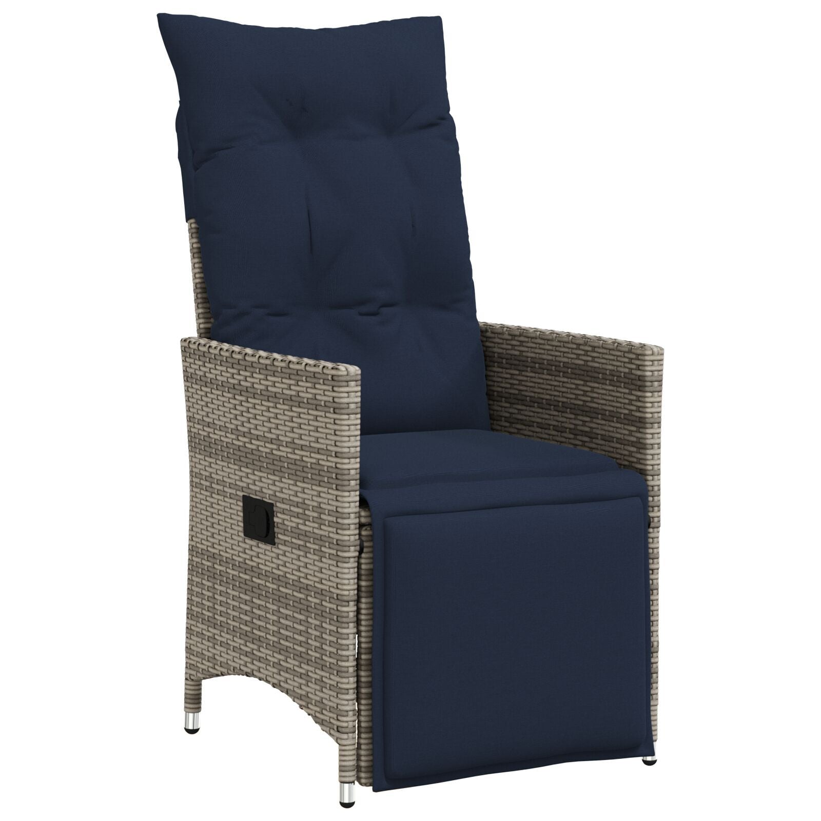 Conjunto de Jantar de Jardim HKH 9 Peças com Almofadas Rattan Poliéster Cinza, Mesa de Jardim HKH Preta 200x80x73 Cm Vidro Temperado - Azul-marinho
