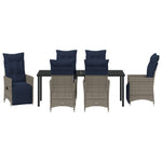 Conjunto Jantar Jardim 7 Peças Almofadas Rattan Poliéster Cinza Hkh, Mesa Jardim Preta 200x80x73 Cm com Vidro Temperado HKH - Bege