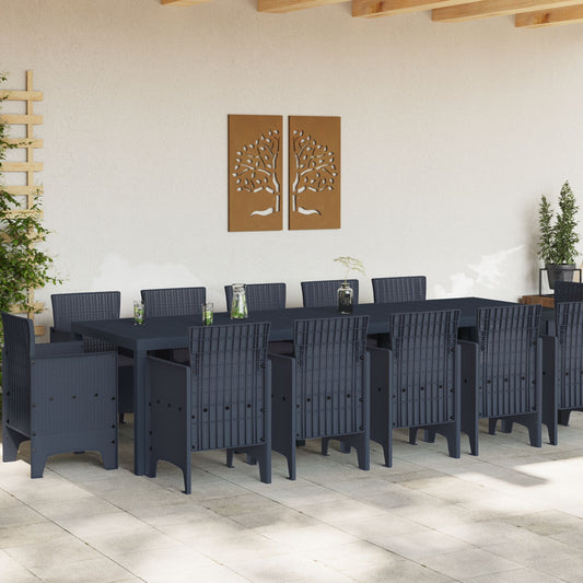 Conjunto de Jantar HKH de 13 Peças com Almofadas Vime Polimérico, Mesa de Jardim HKH 150x100x73 Cm Vime Polimérico, Cadeiras de Jardim HKH com Almofadas 4 Pcs Vime Polimérico - Antracite
