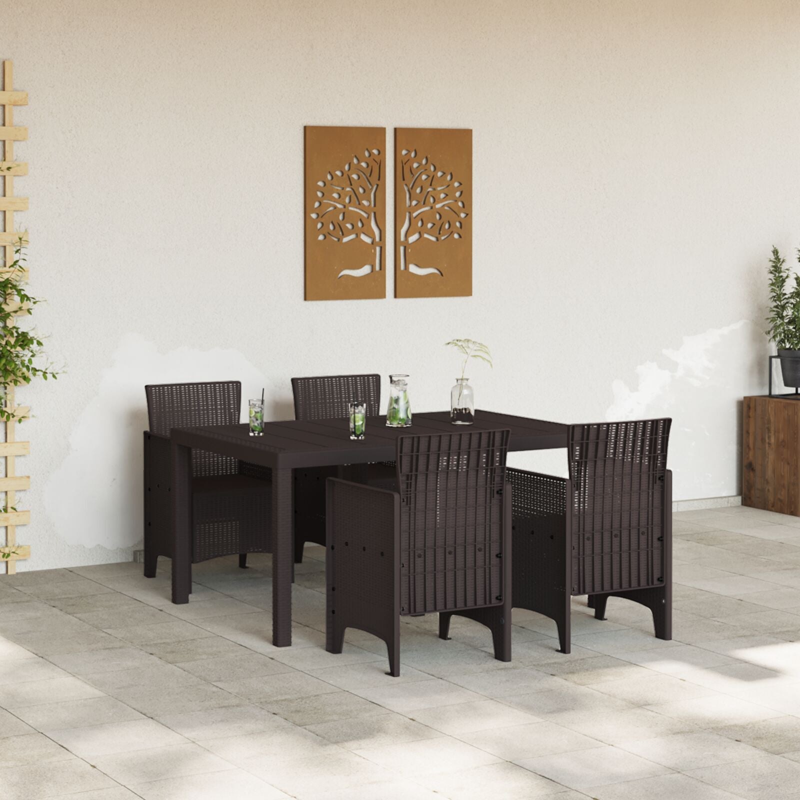 HKH Conjunto de Jantar de 5 Peças Rattan Sintético - Castanho