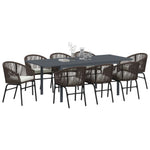 Conjunto de Jantar para Jardim HKH com Almofadas de 10 Peças Rattan de Polipropileno, Mesa de Jardim Extensível HKH Antracite (140-210)x90x73 Cm Aço - Castanho
