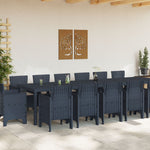 Conjunto de Jantar para Jardim 13 Peças com Almofadas Vime Poliéster, Mesa de Jardim 200x100x73 Cm Vime Poliéster, Mesa de Jardim 150x100x73 Cm Vime Poliéster, Cadeiras de Jardim com Almofadas 4 Pcs Vime Poliéster - Antracite