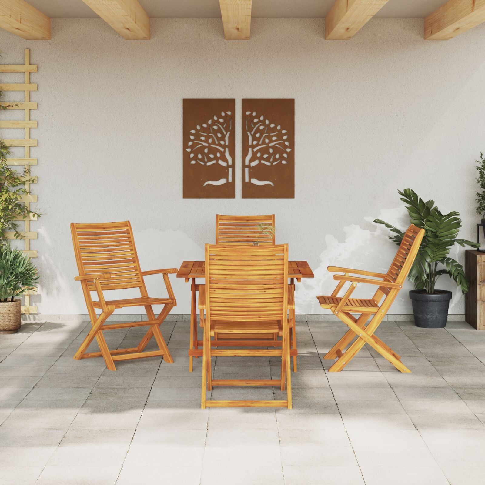 Conjunto de Jantar para o Jardim com 5 Peças - Madeira Sólida de Acácia - Castanho