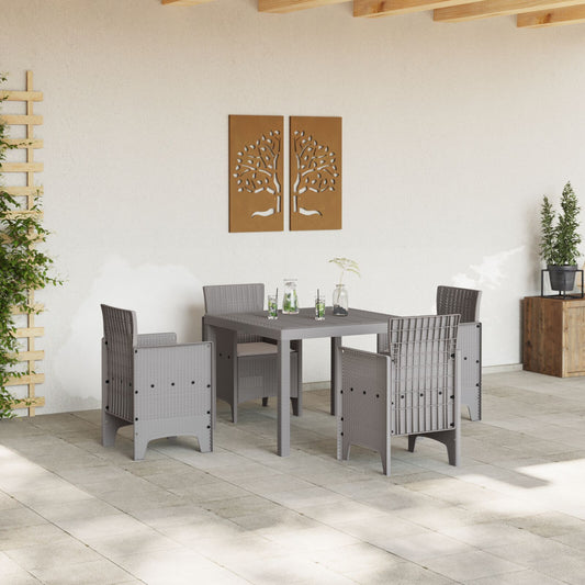 HKH Conjunto de Jantar de 5 Peças com Almofadas Cinza Claro Rattan Sintético - Cinzento