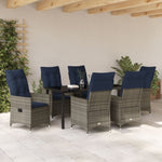 HKH Conjunto de Jantar de Jardim com 7 Peças e Almofadas em Rattan de Polietileno Cinza, HKH Mesa de Jardim Preta 160x80x73 Cm com Vidro Temperado - Bege