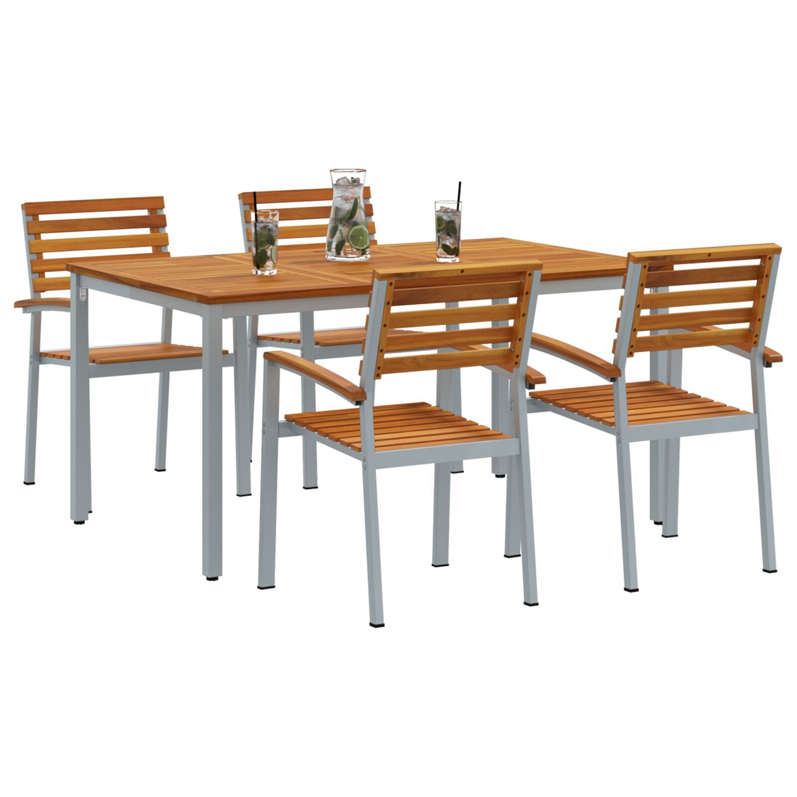 HKH Conjunto de Comedor de Jardín de 5 Piezas de Madera Maciza de Acacia y Metal - Gris