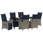 Conjunto Jantar Jardim 7 Peças Almofadas Rattan Poliéster Cinza Hkh, Mesa Jardim Preta 200x80x73 Cm com Vidro Temperado HKH - Bege