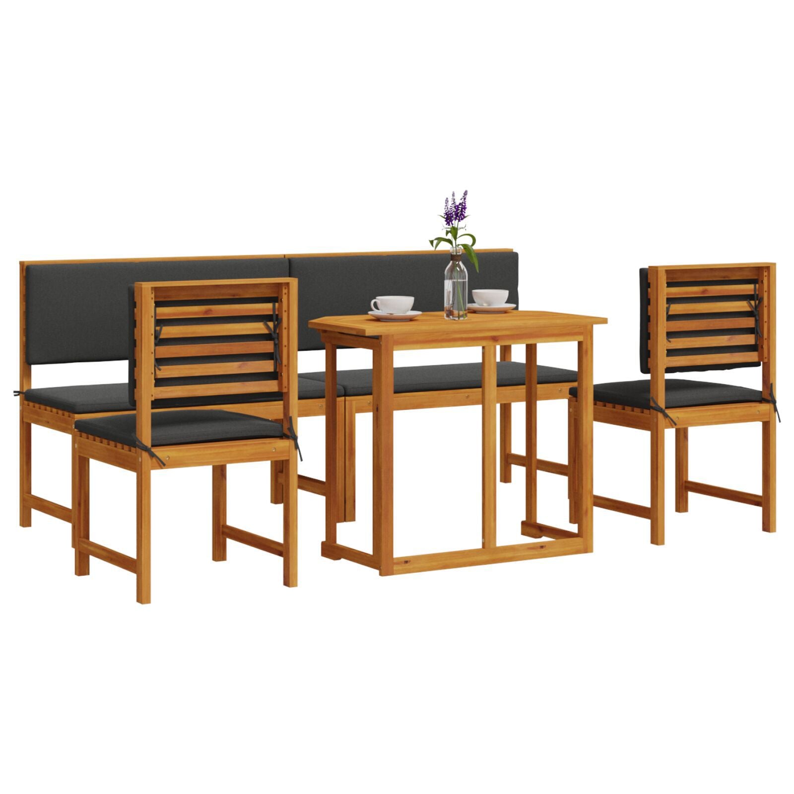 Juego de comedor para jardín de 5 piezas con cojines de madera maciza de acacia - Marrón