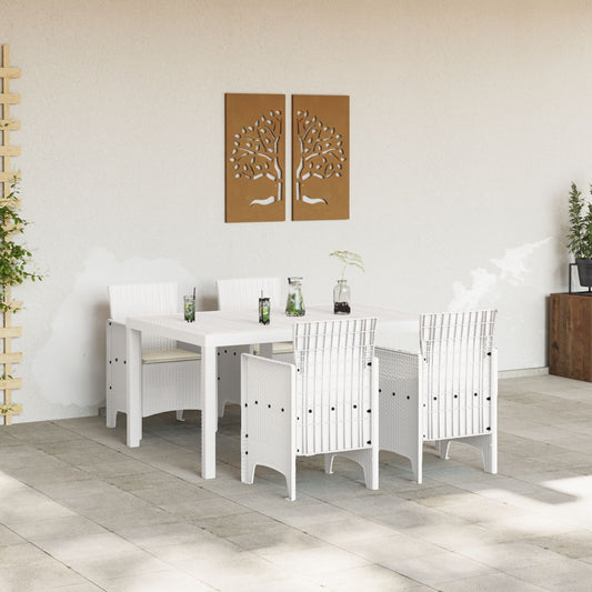 HKH Conjunto de Jantar de 5 Peças com Almofadas Ratan Plástico - Branco