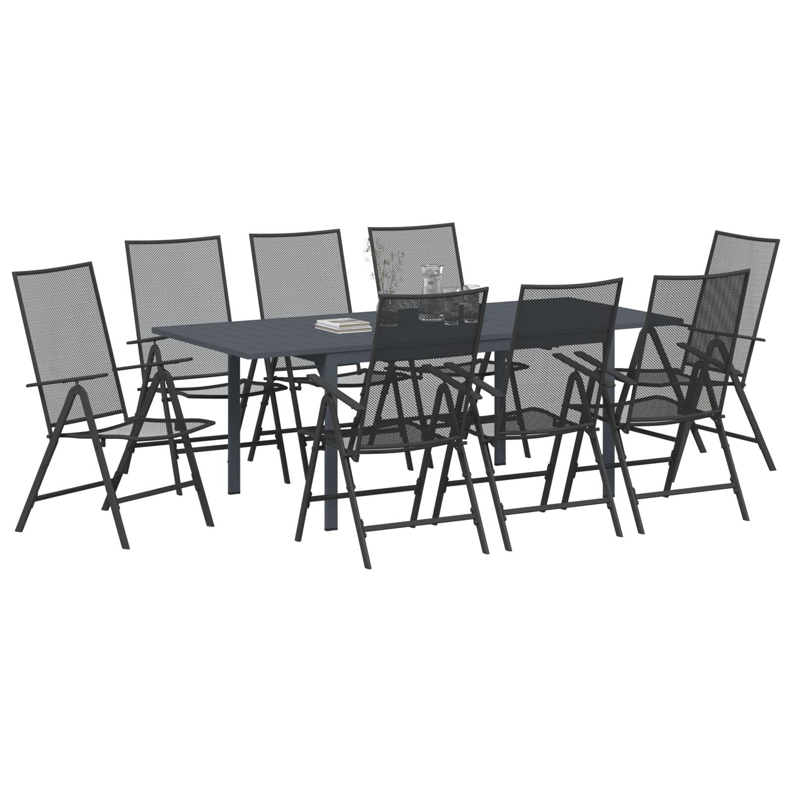 Conjunto de Móveis de Corredor HKH de 9 Peças em Aço Antracite, Mesa de Jardim Extensível HKH Antracite (140-210)x90x73 Cm em Aço - Preto