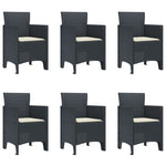 HKH Conjunto de Jantar de Jardim de 7 Peças com Almofadas Rattan - Preto