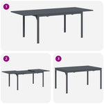 Conjunto de Jantar para Jardim HKH de 10 Peças com Almofadas Ráfia Sintética, Mesa de Jardim HKH Extendível Antacita (140-210)x90x73 Cm em Aço - Preto