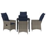 Conjunto de Jantar HKH de 5 Peças com Almofadas de Vime Cinza Polirattan, Mesa de Jardim HKH Preta 80x80x73 Cm com Vidro Temperado - Preto