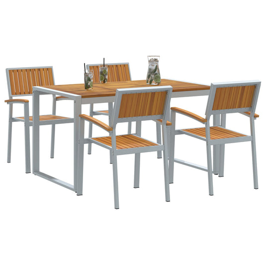 HKH Conjunto de Jantar de 5 Peças Madeira Maciça de Acácia e Metal - Cinzento