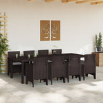 HKH Conjunto de Jantar de 9 Peças para Jardim com Almofadas Poli Rattan - Castanho