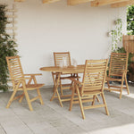 Conjunto de Jantar para Jardim HKH com 5 Peças Dobrável de Madeira Maciça de Teca, Cadeiras de Jardim HKH 2 Pcs de Madeira Maciça de Teca - Castanho