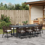 Conjunto de Jantar para Jardim HKH com Almofadas de 10 Peças Rattan de Polipropileno, Mesa de Jardim Extensível HKH Antracite (140-210)x90x73 Cm Aço - Castanho