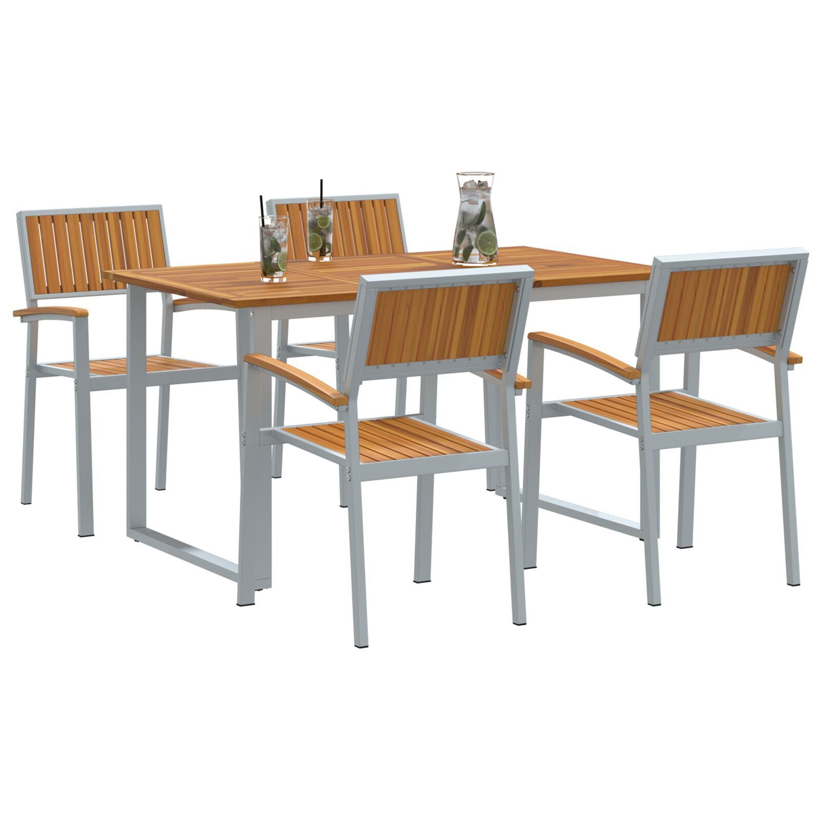 HKH Juego de Comedor de Jardín de 5 Piezas de Acero Gris y Madera Maciza de Acacia - Gris