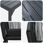 Conjunto de Jantar para Jardim HKH de 10 Peças com Almofadas Ráfia Sintética, Mesa de Jardim HKH Extendível Antacita (140-210)x90x73 Cm em Aço - Preto