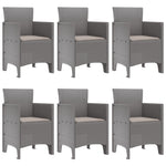 HKH Conjunto de Jantar de 7 Peças com Almofadas Cinza Claro de Polyrattan - Cinzento