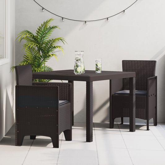 HKH Conjunto de Jantar de Jardim de 3 Peças com Almofadas em Rattan - Castanho