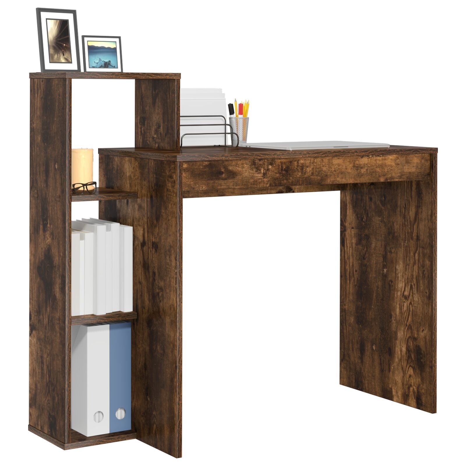 HKH Secretária de Escrita em Madeira Carvalho Fumado Aglomerado de Partículas