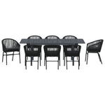 Conjunto de Jantar para Jardim HKH de 10 Peças com Almofadas Ráfia Sintética, Mesa de Jardim HKH Extendível Antacita (140-210)x90x73 Cm em Aço - Preto
