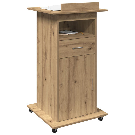 HKH Atril de Podio con Ruedas de Madera de Roble