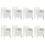HKH Conjunto de Jantar de Jardim com 9 Peças e Almofadas Cinza Claro em Rattan Sintético - Branco