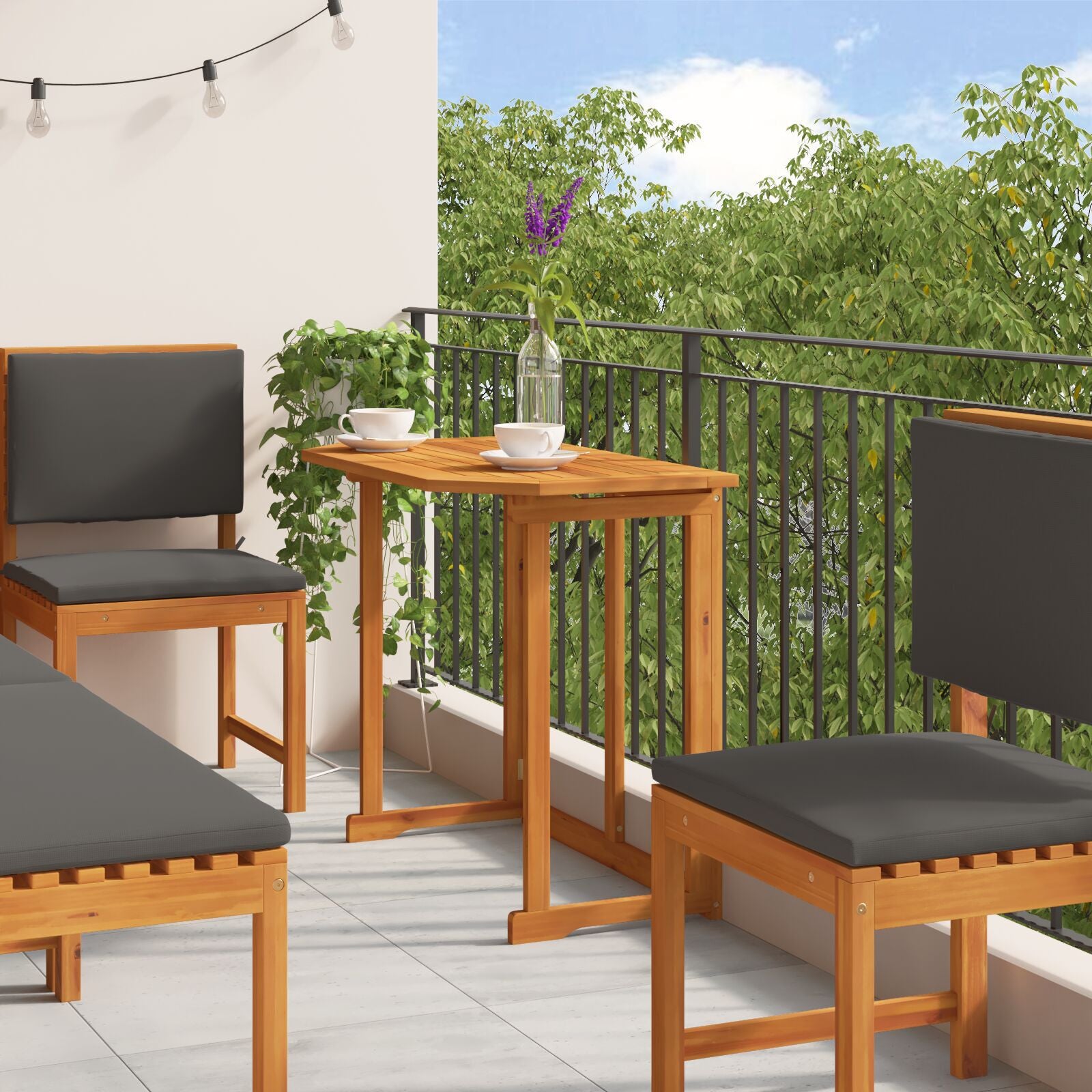Juego de Comedor para Jardín de 6 Piezas con Cojines de Madera Maciza de Acacia - Marrón