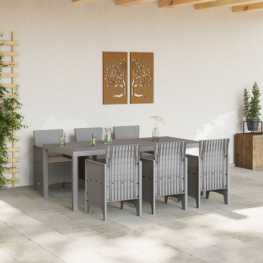 HKH Conjunto de Jantar de 7 Peças para Jardim com Almofadas Cinza Claro em Rattan Sintético - Cinzento