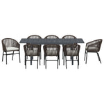 Conjunto de Jantar para Jardim HKH com Almofadas de 10 Peças Rattan de Polipropileno, Mesa de Jardim Extensível HKH Antracite (140-210)x90x73 Cm Aço - Castanho