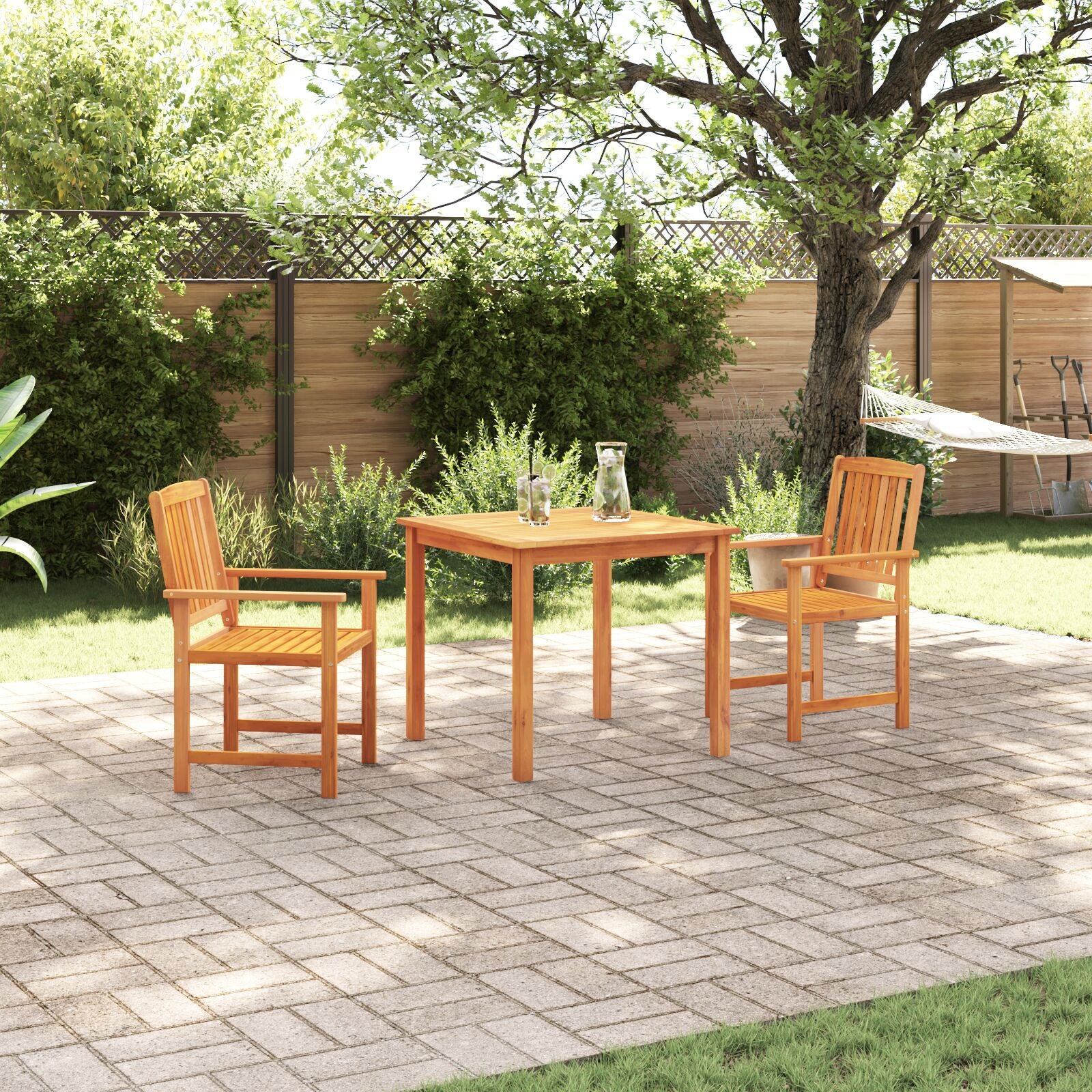 Conjunto de Jantar de Jardim com 3 Peças em Madeira Sólida de Acácia - Castanho