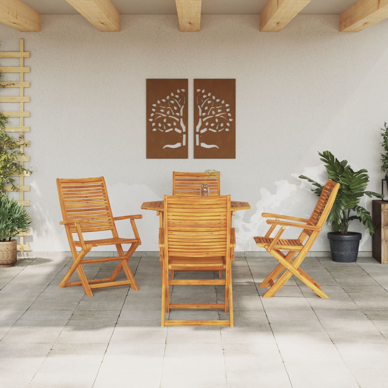 Conjunto de Jantar de Jardim com 5 Peças em Madeira Sólida de Acácia - Castanho