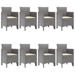 HKH Conjunto de Jantar de 9 Peças com Almofadas Cinza Claro Rattan Sintético - Cinzento