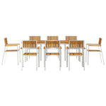HKH Conjunto de Jantar de Jardim 9 Peças em Madeira Sólida de Acácia, HKH Mesa de Jantar Ao Ar Livre 200x90x74.5 Cm em Madeira Sólida de Acácia, HKH Cadeiras de Jardim Empilháveis 4 Pcs em Madeira Sólida de Acácia e Metal - Castanho