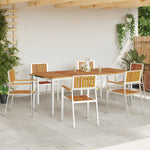 HKH Conjunto de Jantar de Jardim de 7 Peças em Madeira Maciça de Acácia com Mesa de Jantar 200x90x74.5 Cm + 2 Cadeiras Empilháveis  + 4 Cadeiras Empilháveis - Castanho