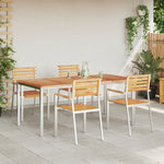 Conjunto de Jantar de 5 Peças HKH Madeira Sólida de Teca, Mesa de Jantar Ao Ar Livre HKH 180x90x75 Cm Madeira Sólida de Teca, Cadeiras de Jardim Empilháveis HKH 4 Pcs Madeira Sólida de Teca e Aço - Castanho